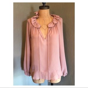 Ann Taylor Ruffle Blouse Blush XS